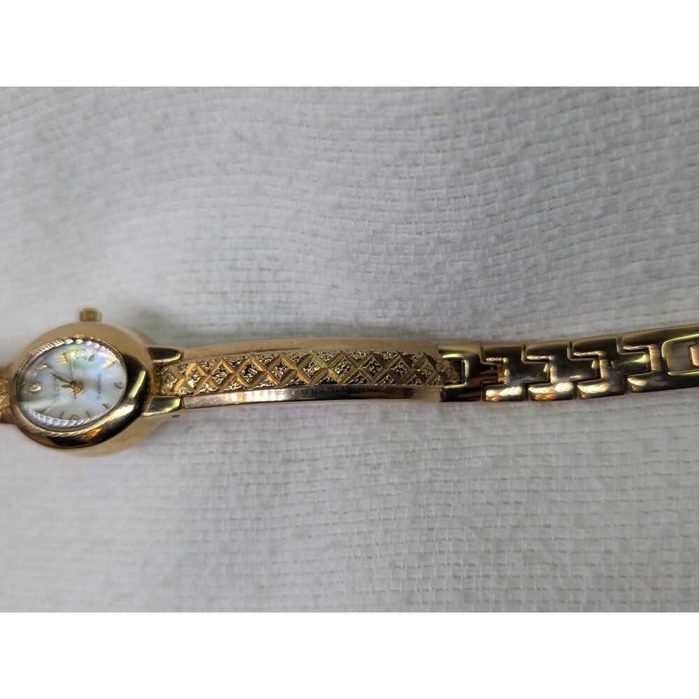 Elgin EG8074 Diamond Cut Half Bangle Watch MOP Dial Gold Tone - UNTESTED - Picture 3 of 9